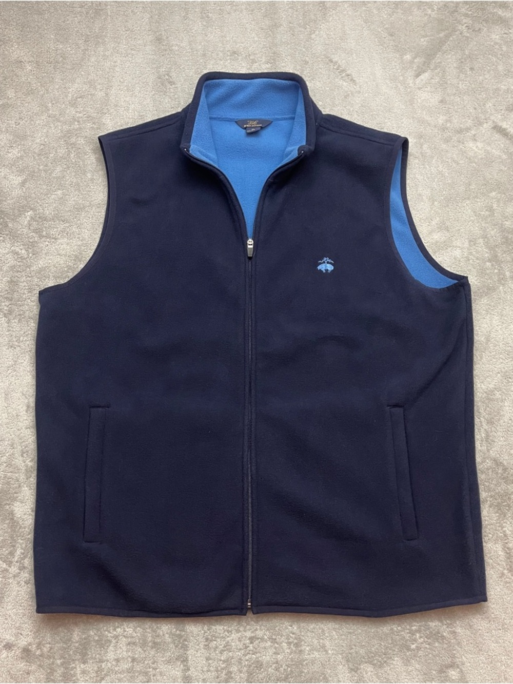 Brooks Brothers Men's Navy Blue Full Zip Fleece Vest Golden Fleece Logo XL